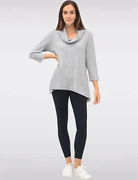 Cozy Ribbed Knit Cowl Neck 3/4 Sleeves Tunic with Side Slits by Perle