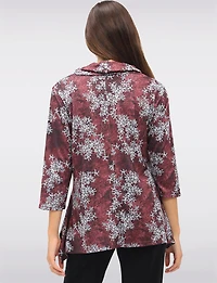 Floral Knit 3/4 Sleeves Cowl Neck Tunic with Side Slits by Perle