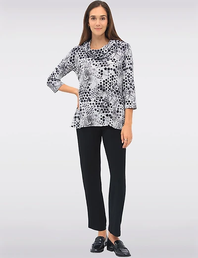 Chic Printed Knit 3/4 Sleeves Cowl Neck Tunic with Side Slits by Perle