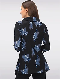 Floral Print Knit 3/4 Sleeves Cowl Neck Tunic with Side Slits by Perle