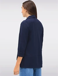 Sleek Stretch 3/4 Sleeve Blazer with Roll Cuffs and Rounded Hemline by Perle
