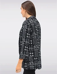 Open-Front Textured Jacquard Cuffed 3/4 Sleeves & Rounded Hem Blazer by Perle