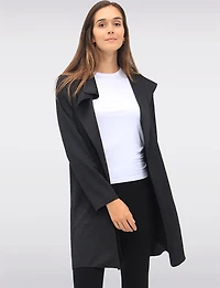 Draped Front Long Cardigan with Floral Jacquard & Waterfall Collar by Perle