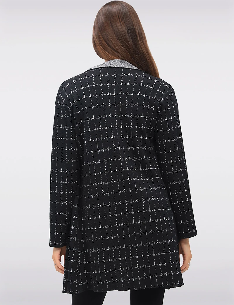 Flowy Draped-Front Textured Jacquard Print Cardigan with Long Sleeves  by Perle