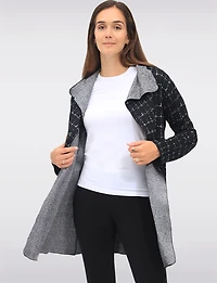 Flowy Draped-Front Textured Jacquard Print Cardigan with Long Sleeves  by Perle
