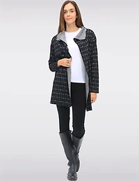 Flowy Draped-Front Textured Jacquard Print Cardigan with Long Sleeves  by Perle