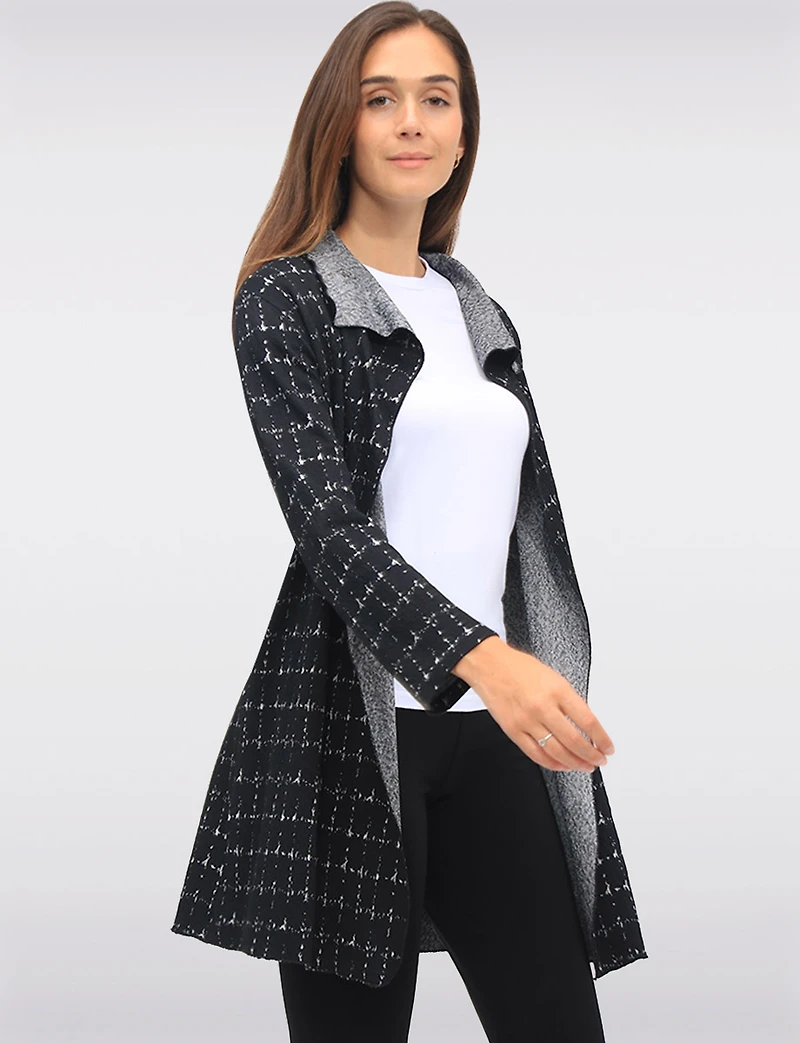 Flowy Draped-Front Textured Jacquard Print Cardigan with Long Sleeves  by Perle