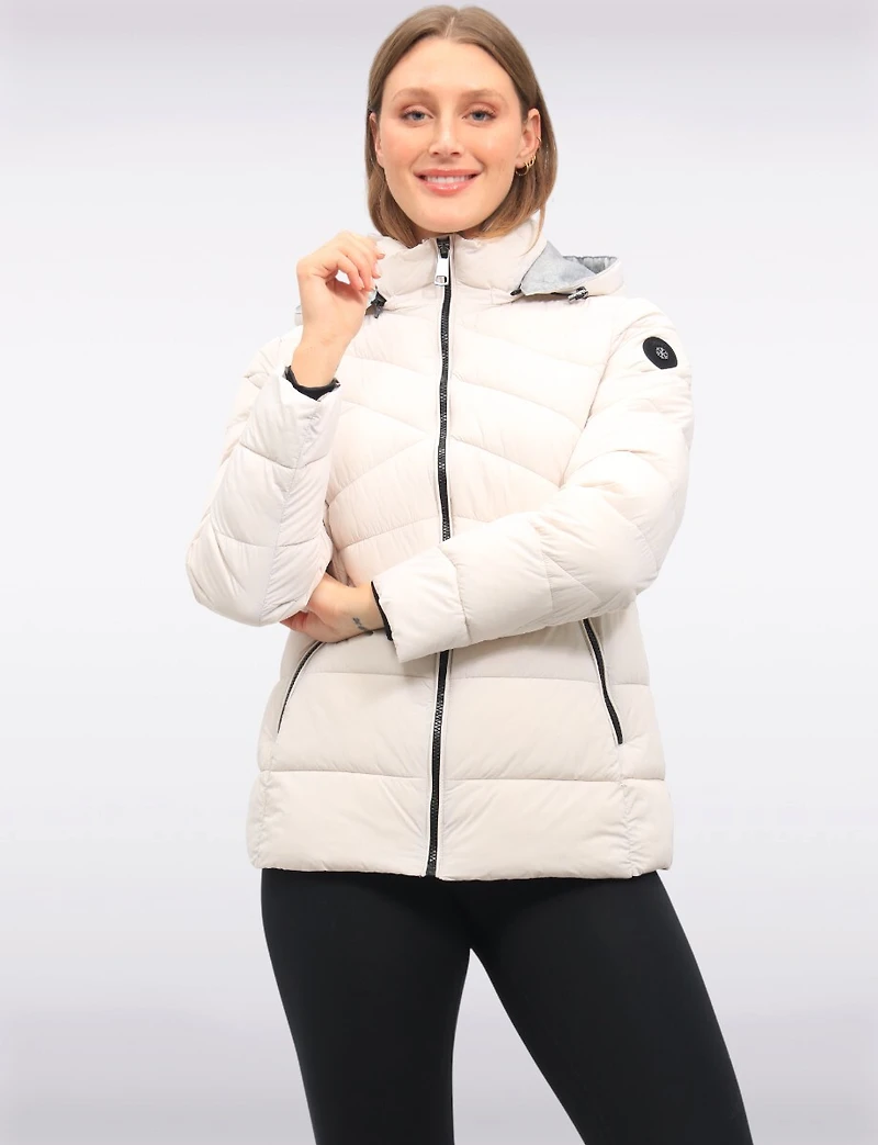 Lightweight Short Vegan Quilted Puffer Jacket with Detachable Hood by Snoboll