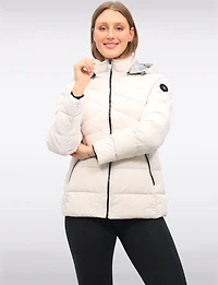 Lightweight Short Vegan Quilted Puffer Jacket with Detachable Hood by Snoboll