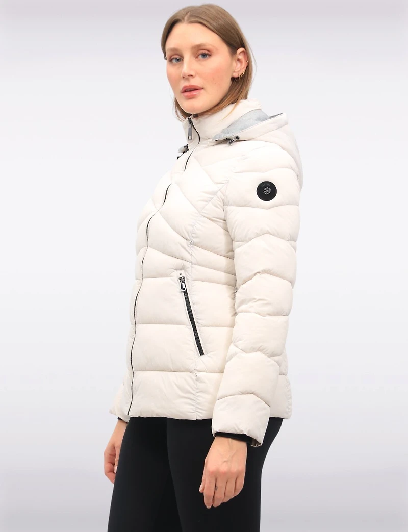 Lightweight Short Vegan Quilted Puffer Jacket with Detachable Hood by Snoboll