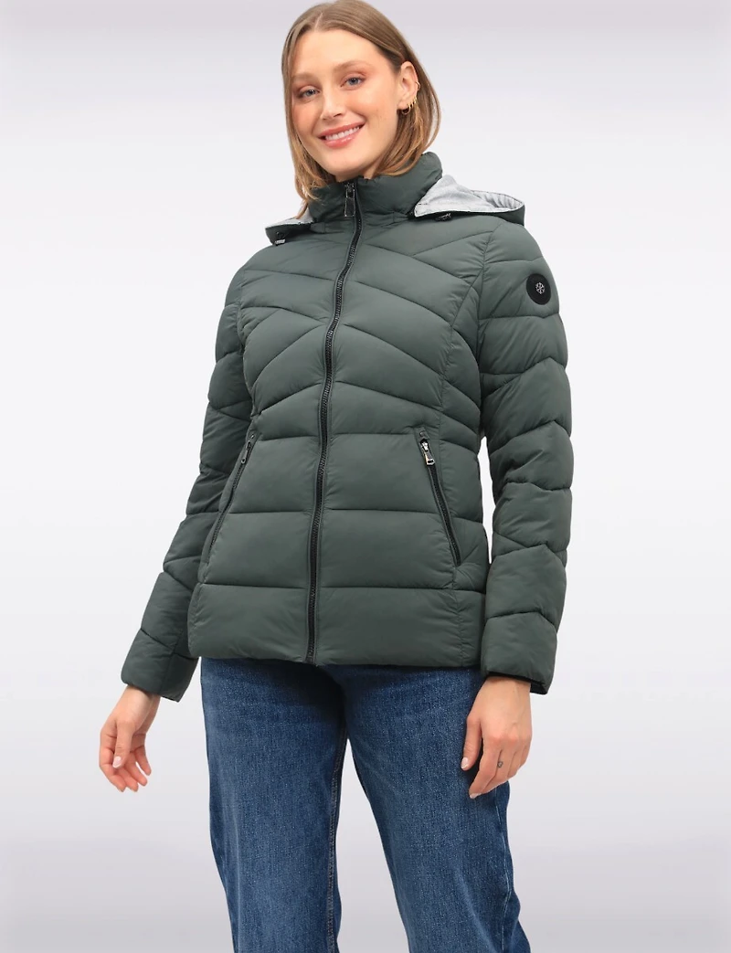 Lightweight Short Vegan Quilted Puffer Jacket with Detachable Hood by Snoboll