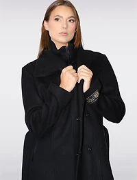 Long Wool-Blend Trench Coat - Belted with Notch Collar &  Inner Bib by Sicily