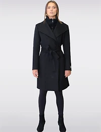 Long Wool-Blend Trench Coat - Belted with Notch Collar &  Inner Bib by Sicily