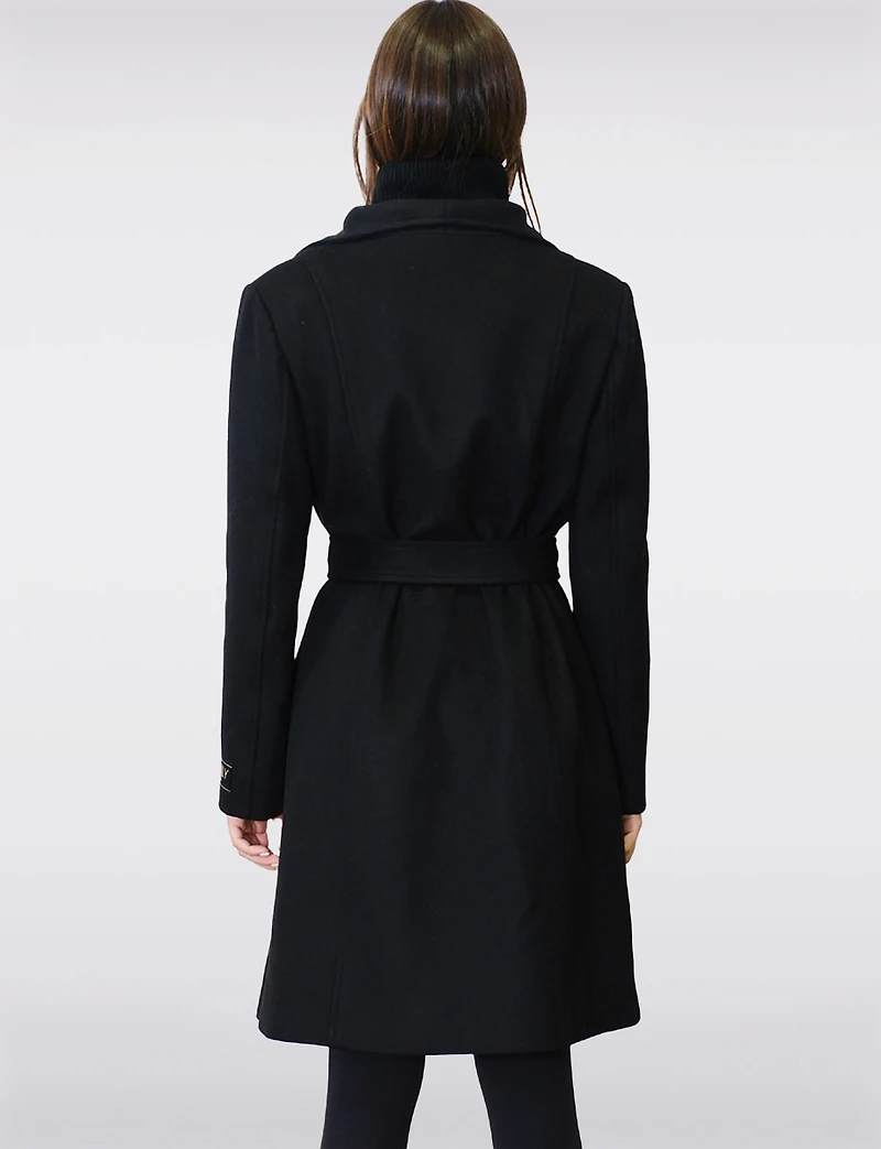 Long Wool-Blend Trench Coat - Belted with Notch Collar &  Inner Bib by Sicily