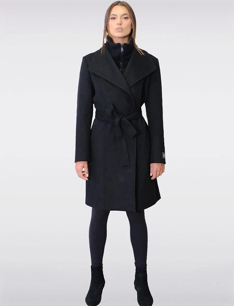 Long Wool-Blend Trench Coat - Belted with Notch Collar &  Inner Bib by Sicily