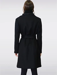 Long Wool-Blend Trench Coat - Belted with Notch Collar &  Inner Bib by Sicily