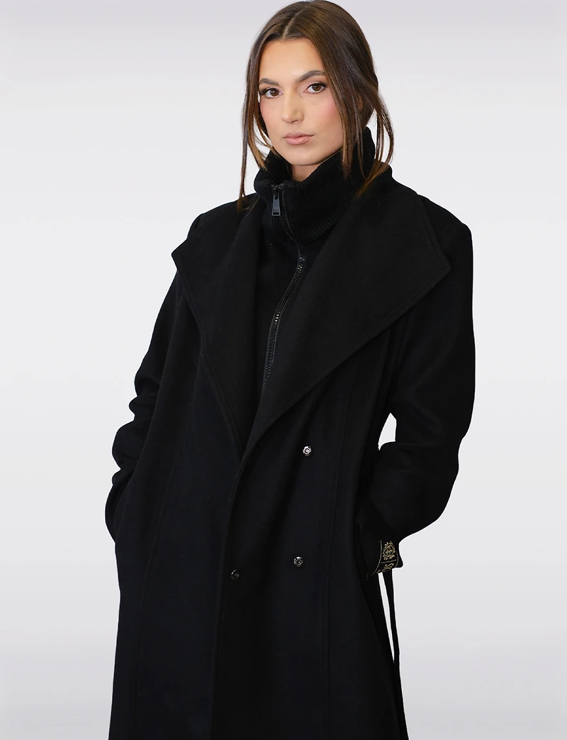 Long Wool-Blend Trench Coat - Belted with Notch Collar &  Inner Bib by Sicily