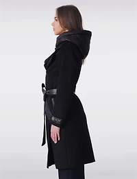 Long Wool-Blend Belt Trench Coat with Detachable Hooded Puffer Bib by Sicily