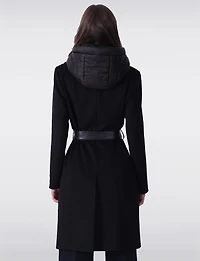 Long Wool-Blend Belt Trench Coat with Detachable Hooded Puffer Bib by Sicily