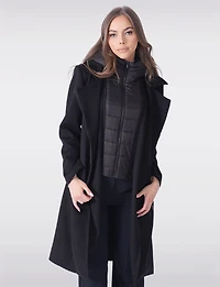 Long Wool-Blend Belt Trench Coat with Detachable Hooded Puffer Bib by Sicily