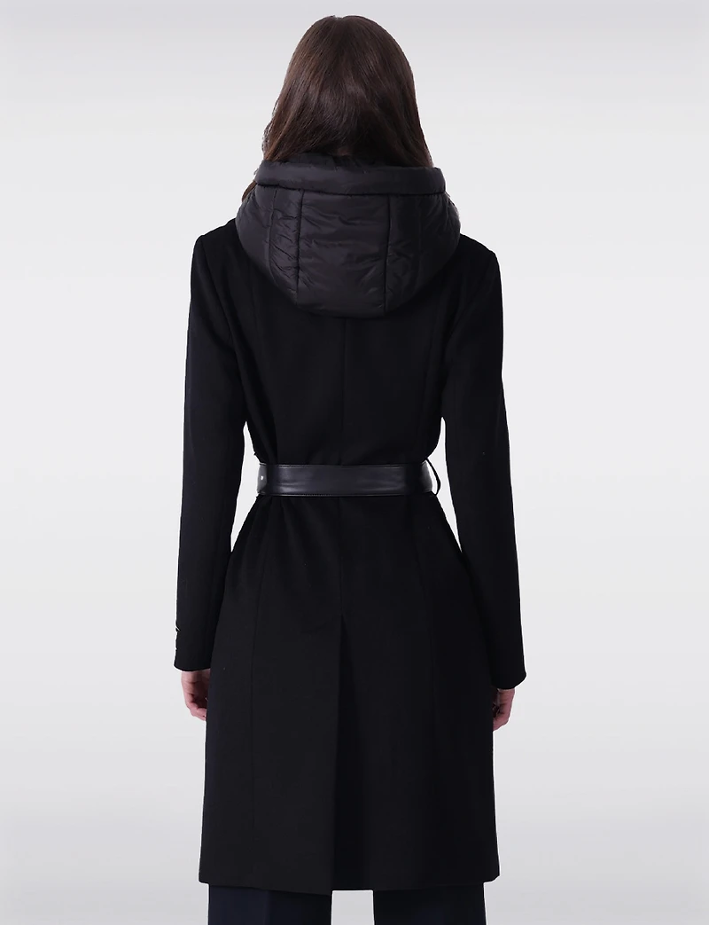 Long Wool-Blend Belt Trench Coat with Detachable Hooded Puffer Bib by Sicily