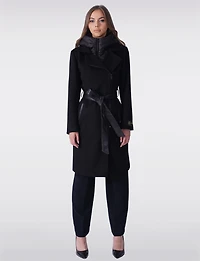 Long Wool-Blend Belt Trench Coat with Detachable Hooded Puffer Bib by Sicily