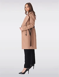Long Wool-Blend Belt Trench Coat with Detachable Hooded Puffer Bib by Sicily