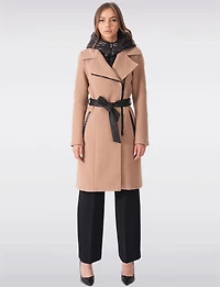 Long Wool-Blend Belt Trench Coat with Detachable Hooded Puffer Bib by Sicily