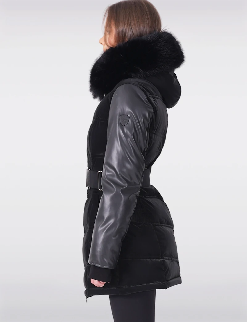 Soft Touch Vegan Luxury Puffer Jacket with Faux Fur Trim Hood by Sicily