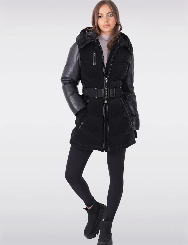 Soft Touch Vegan Luxury Puffer Jacket with Faux Fur Trim Hood by Sicily