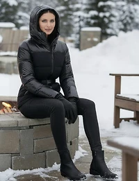 Chic Matte & Cire Eco-Down Short Slim Fit Puffer Jacket with Belt by Sicily