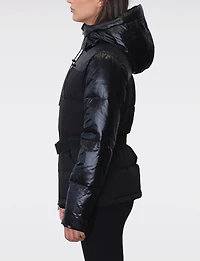 Chic Matte & Cire Eco-Down Short Slim Fit Puffer Jacket with Belt by Sicily