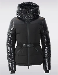 Chic Matte & Cire Eco-Down Short Slim Fit Puffer Jacket with Belt by Sicily