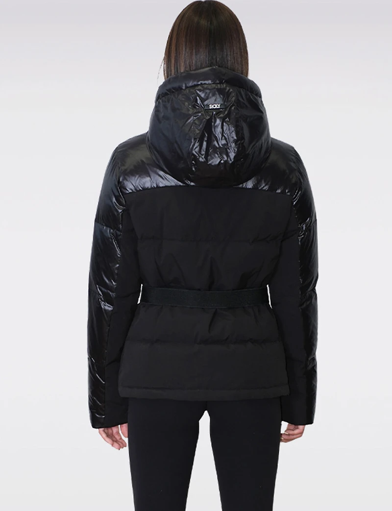 Chic Matte & Cire Eco-Down Short Slim Fit Puffer Jacket with Belt by Sicily