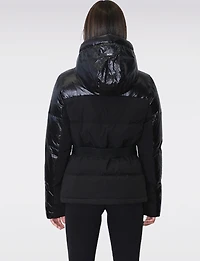 Chic Matte & Cire Eco-Down Short Slim Fit Puffer Jacket with Belt by Sicily