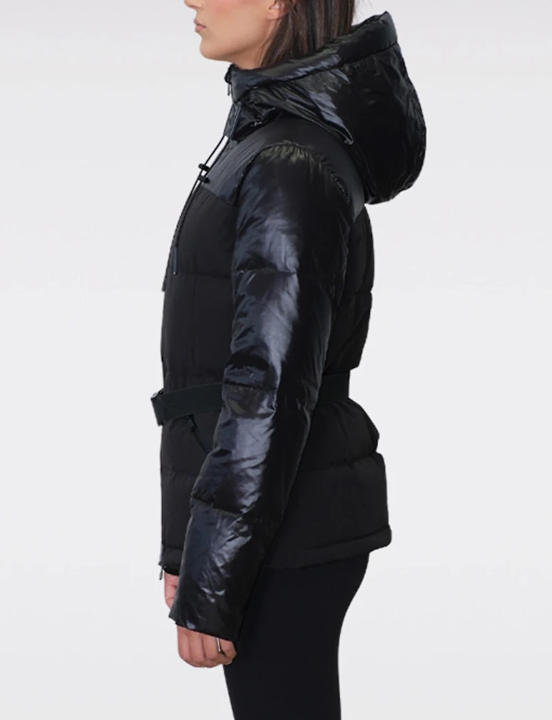 Chic Matte & Cire Eco-Down Short Slim Fit Puffer Jacket with Belt by Sicily