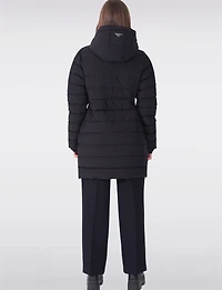 Dual Quilted Fitted Long Down Zip Front Detachable Hood Puffer Jacket by Sicily