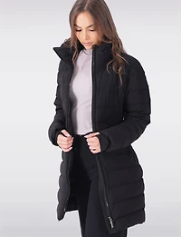 Dual Quilted Fitted Long Down Zip Front Detachable Hood Puffer Jacket by Sicily