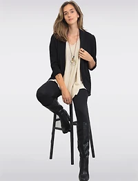Sleek Stretch 3/4 Sleeve Blazer with Roll Cuffs and Rounded Hemline by Perle