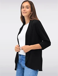 Sleek Stretch 3/4 Sleeve Blazer with Roll Cuffs and Rounded Hemline by Perle