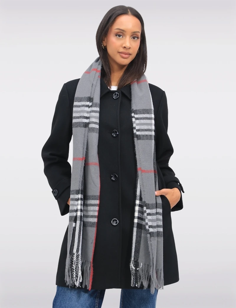 Sara A-line Single Breasted Shirt Collar Coat With Plaid Scarf Included by Saki