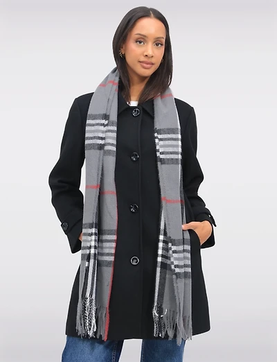Sara A-line Single Breasted Shirt Collar Coat With Plaid Scarf Included by Saki