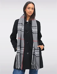 Sara A-line Single Breasted Shirt Collar Coat With Plaid Scarf Included by Saki