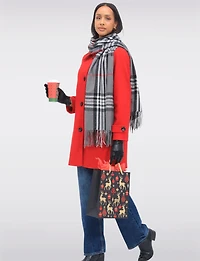 Sara A-line Single Breasted Shirt Collar Coat With Plaid Scarf Included by Saki