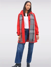 Sara A-line Single Breasted Shirt Collar Coat With Plaid Scarf Included by Saki