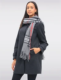 Sara A-line Single Breasted Shirt Collar Coat With Plaid Scarf Included by Saki