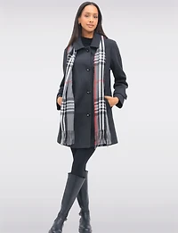 Sara A-line Single Breasted Shirt Collar Coat With Plaid Scarf Included by Saki