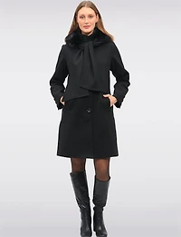 Luxurious Integrated Faux Fur Trim Hooded Scarf Coat by Saki