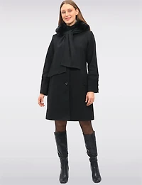 Luxurious Integrated Faux Fur Trim Hooded Scarf Coat by Saki