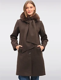 Luxurious Integrated Faux Fur Trim Hooded Scarf Coat by Saki